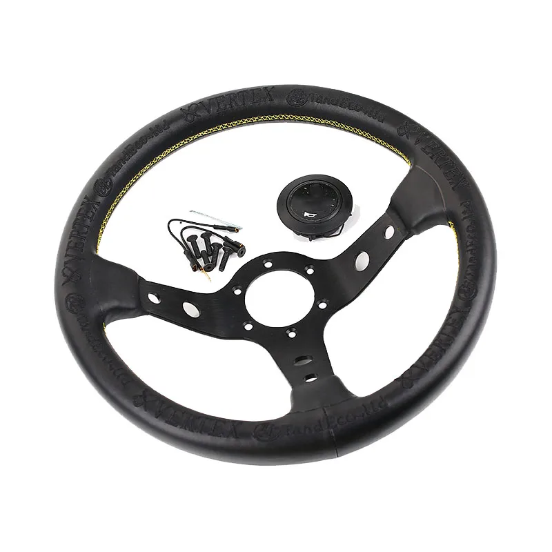 Steering Wheel Adapter Kit VER 13inch Black Genuine Leather Embroidery Drift Sport Steering Wheels King Of