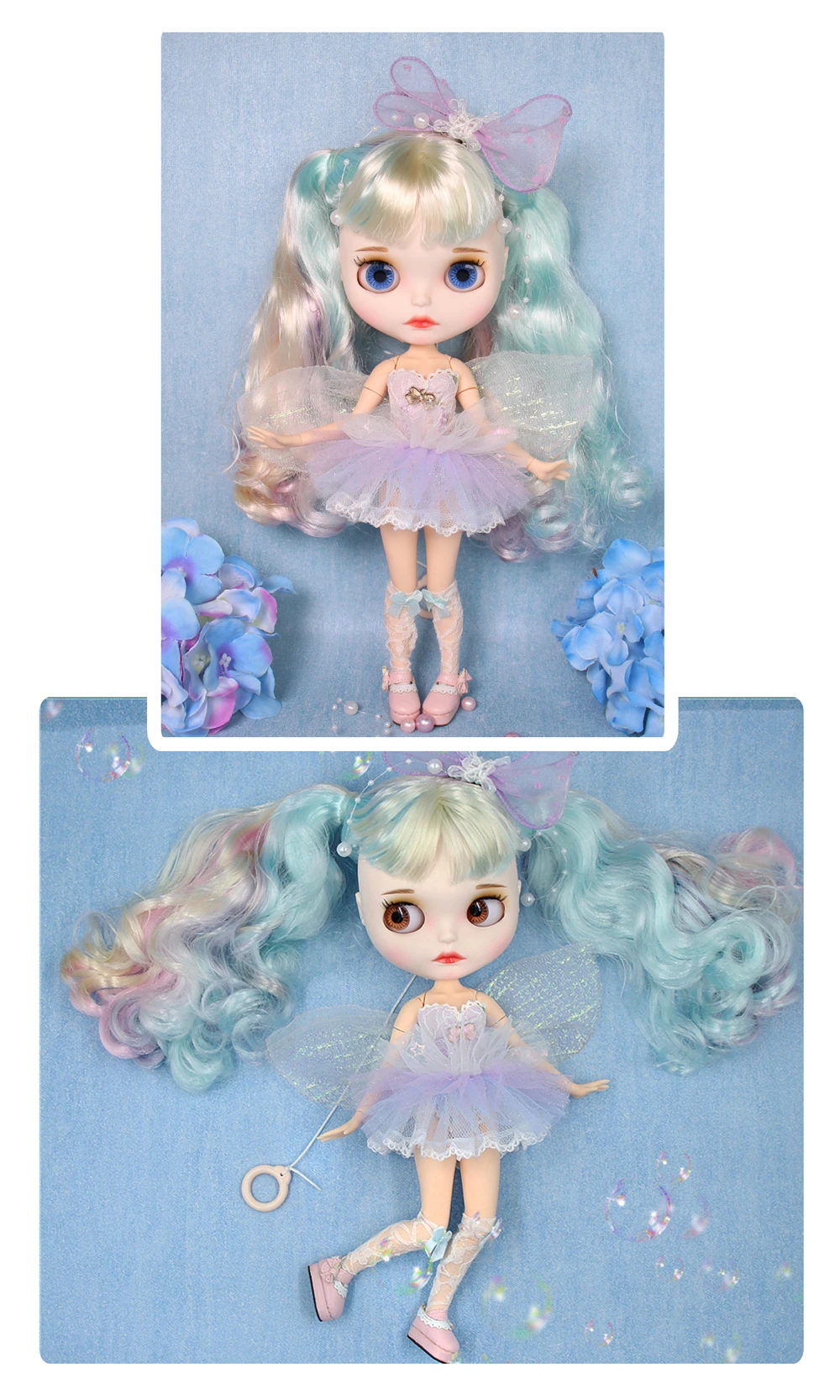 Judith – Prime Custom Neo Blythe Poupée aux cheveux multicolores, à la peau blanche et au joli visage mat 1