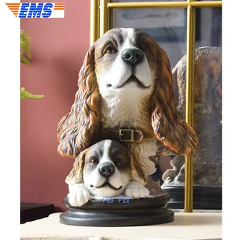 

Cute Puppy Statue Simulation Home Decorations Cavalier King Charles Spaniel Head Portrait Furniture Creative Resin Crafts Q1065