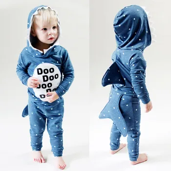 

3D Cartoon Shark Hooded T-shirt Tops Newborn Boy Clothes Summer Cotton Pajamas Pants Toddler Girls Boys Bed Crib Sleepwear Suit