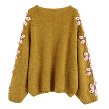 Stylish Chic Embroidery Oversized Sweaters Women Fashion O Neck Pullovers Elegant Ladies Loose Batwing Sleeve Knitwear