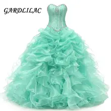 Мятные пышные платья вечернее платье с бисером из органзы гофрированные милые 16 платья Vestidos De 15 Anos