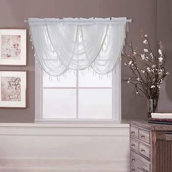 

Waterfall Valance Curtains Silver Silk Line Luxury Beaded Curtain Valance Sheer Window Curtains For Kitchen Living Room
