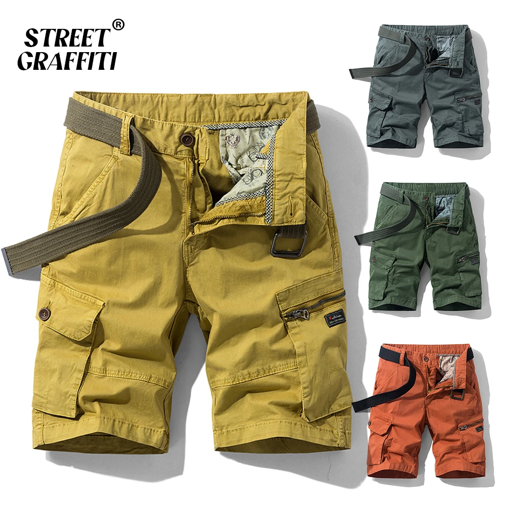 2021 New Spring Summer Men Cargo Shorts Cotton Relaxed Fit Breeches