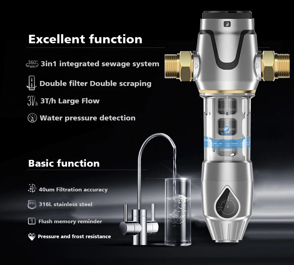 US $108.55 ALTHY Central PreFilter Whole House Water Filter Purifier 3TH Large Flow 40m Backwash Pressure Gauge Pre filter