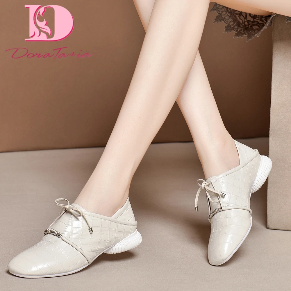 

Doratasia New Fashion Genuine Cow Leather Comfortable Shoes Woman Flats Lace Up Casual Concise Flats Women Shoes Footwear