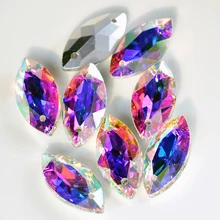 Kuda Mata Crysta AB Menjahit Berlian Imitasi Berkualitas Tinggi Pipih Batu Kaca Crystal Shine Menjahit Pada Rhinestone untuk Pernikahan Gaun b1077(China)