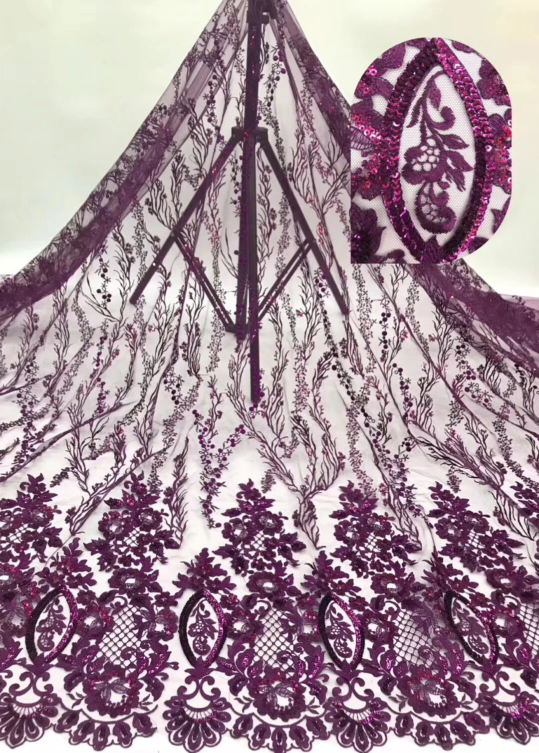 As picture Latest Sequins French Nigerian Lace Fabric High Quality Tulle African Lace Fabric Wedding African French Tulle Lace KR9121 - Цвет: As picture