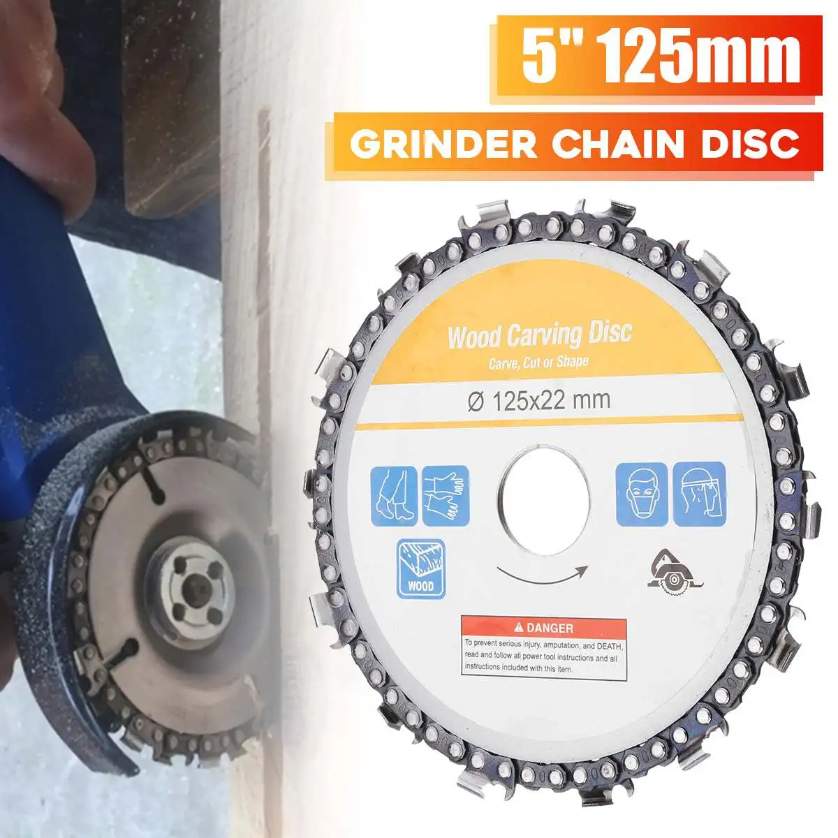 

5 Inch Grinder Chain Disc Sculpting Tool 14 Tooth Cut Steel Chain Wood Carving Disc For Angle Grinder Abrasive Durable 125x22mm