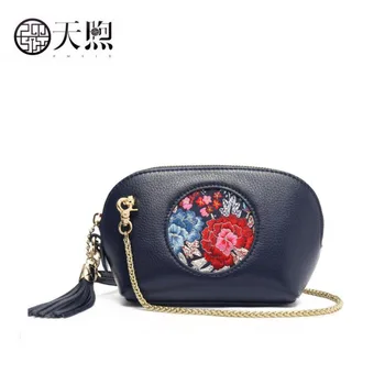 

Pmsix 2020New Women Genuine Leather bag Chinese embroidery bag Fashion clutch chain bag women leather shoulder Crossbody bag