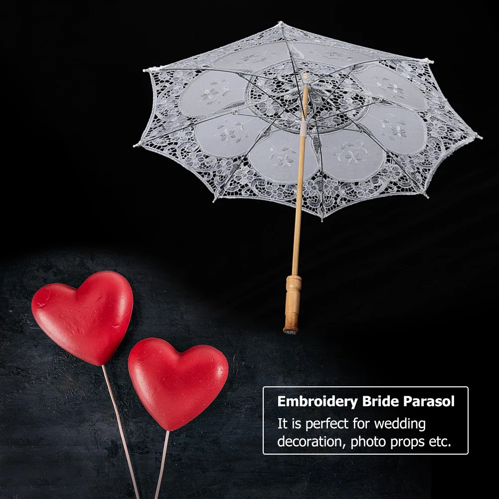 Handmade Lace Umbrella Silk Cloth Lace Flower Embroidery Parasol Wedding Bride Photography