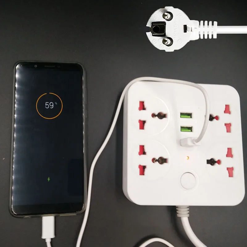 Розетка с USB разъемом адаптер для розетки европейского стандарта Удлинительный