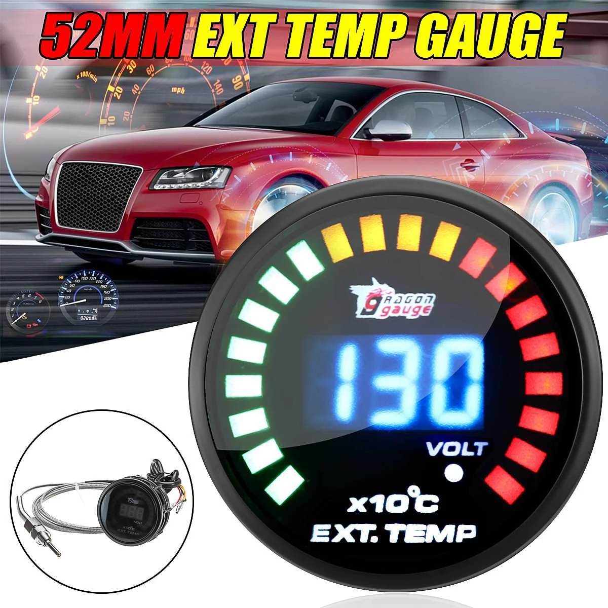 52mm Digital LED Exhaust Gas Temperature Gauge EGT for Car Truck With Cable