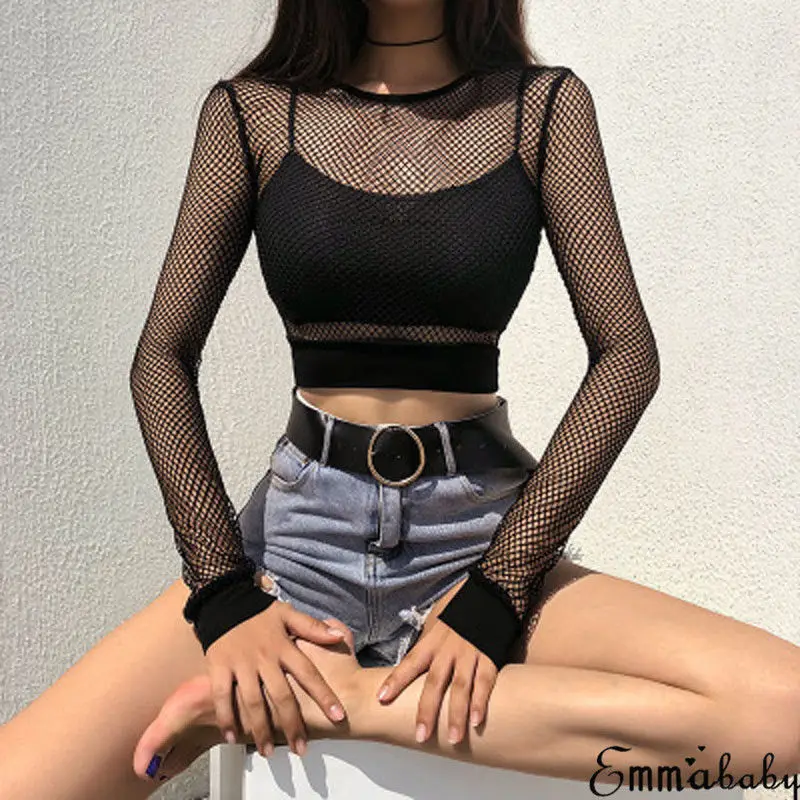 Сексуальная сетчатая прозрачная блузка для женщин ажурный прозрачный