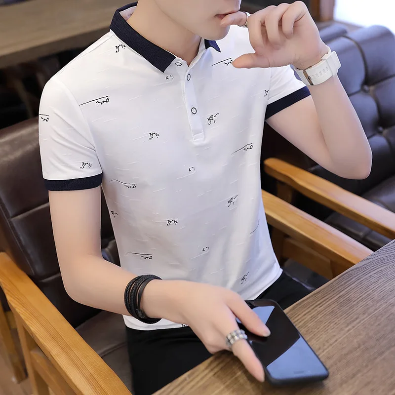 

Men's Tops Summer 100% Cotton Printed Polo Shirts Brands Short Sleeve Camisas Stand Collar Male Shirt White polo shirt marque