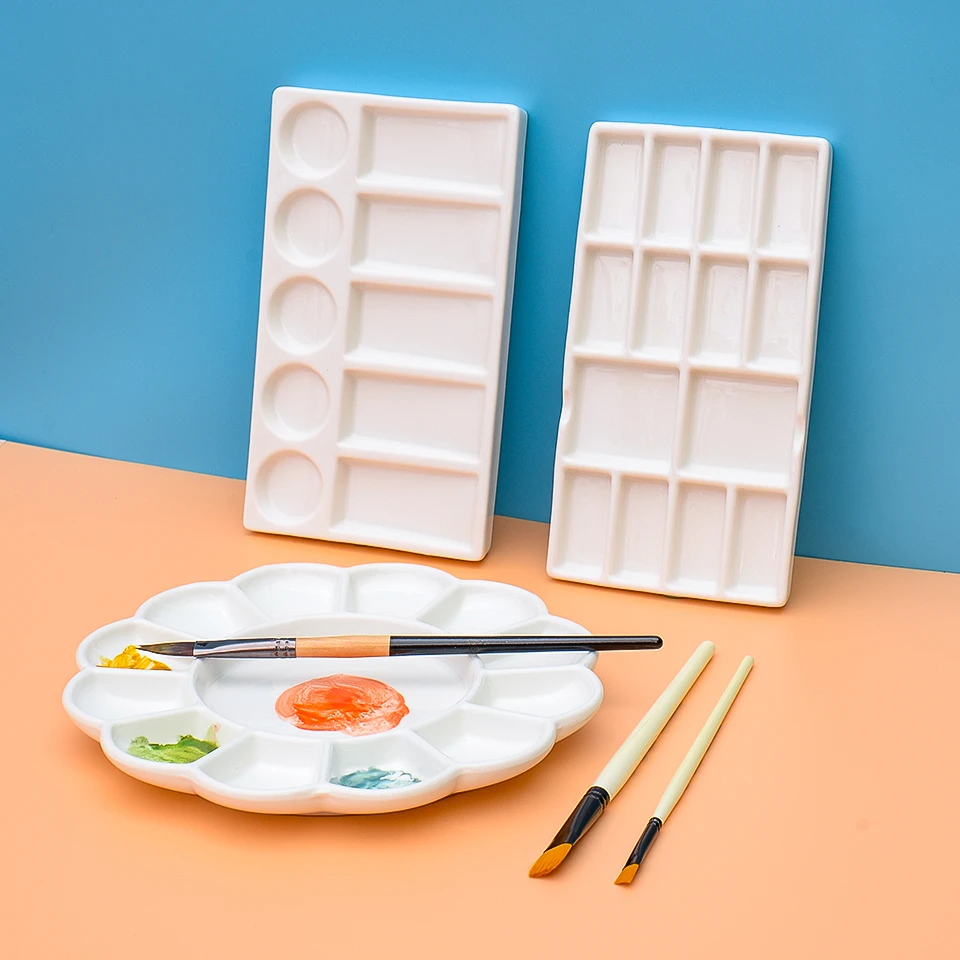 Watercolor Palette Ceramic Oil Paint Palette Round Plum Shape White