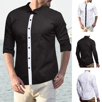 

2019 hot new products Fashion Mens Long Sleeve Casual Fit Silm Shirt Blouse Patchwork Top Dropshipping Low price discount