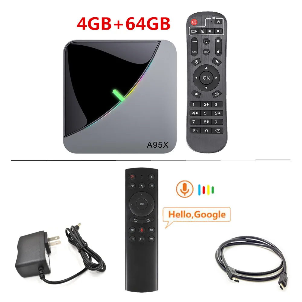 4G 64G Voice air mou A95X Air 8K Android 9,0 ТВ приставка 4 Гб 64 ГБ 32 ГБ Amlogic S905X3 4 к Youtube Netflix Wifi RGB светильник 2 Гб 16 Гб телеприставка - Цвет: 4G 64G Voice air mou