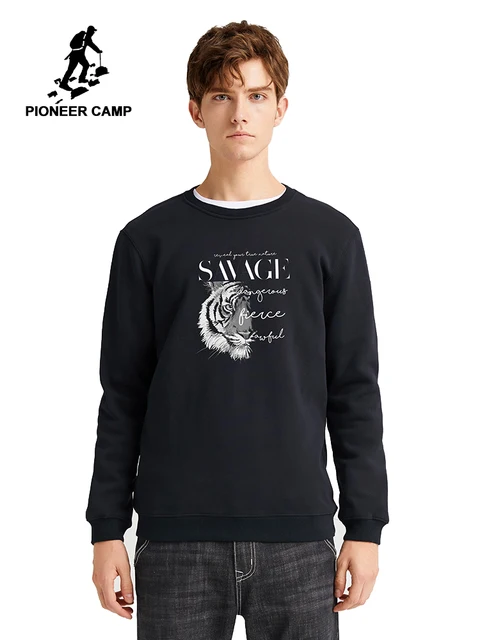 Pioneer camp novo design hoodies sem capuz inverno grosso streetewear o pescoço causal 100% algodão moletom masculino awy905025