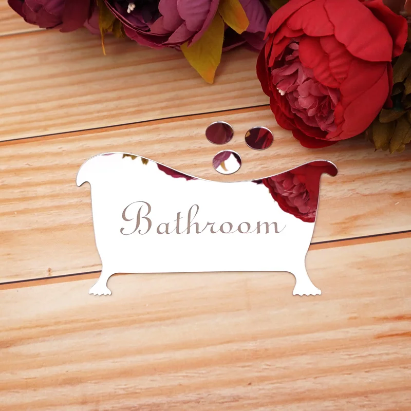 1pcs 16cm Bathroom Entrance Sign Acrylic Mirror Surface Door 3d Wall Sticker Home Decoration wall stickers self adhesive wall stickers self adhesive stickers toilet stickers vinyl stickers vinyl wall stickers chalkboard wall stickers chalkboard stickers tiles sticker transfers car stickers glow in the dark stickers