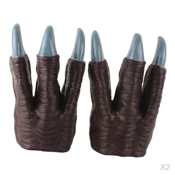 2xDinosaur Claw Gloves Hands Cosplay Christmas Halloween Party Kid Trick Prop Gift Brown