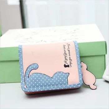 

Fashion Mini Cat Prints Short Wallets Purse Small Money Purse Girls High Quality PU Leather Handbags Card ID Holder Coin Purse