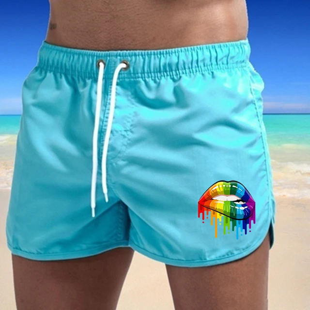Summer Men's Shorts Lip Printing Sport Casual Fitness Breathable Training Drawstring Candy Colors Loose Male Beach Pants S-3XL 6