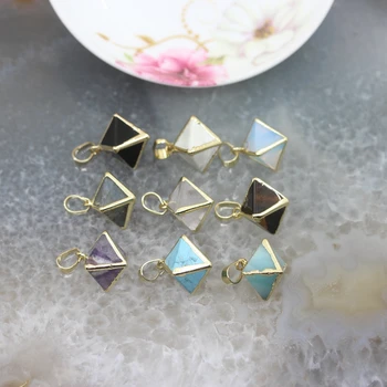 

Natural Stone Gems Faceted Cone Pendants,Plated Gold Double Bail Crystal Quartz Amazonite Nugget Charms Necklace Jewelry Making