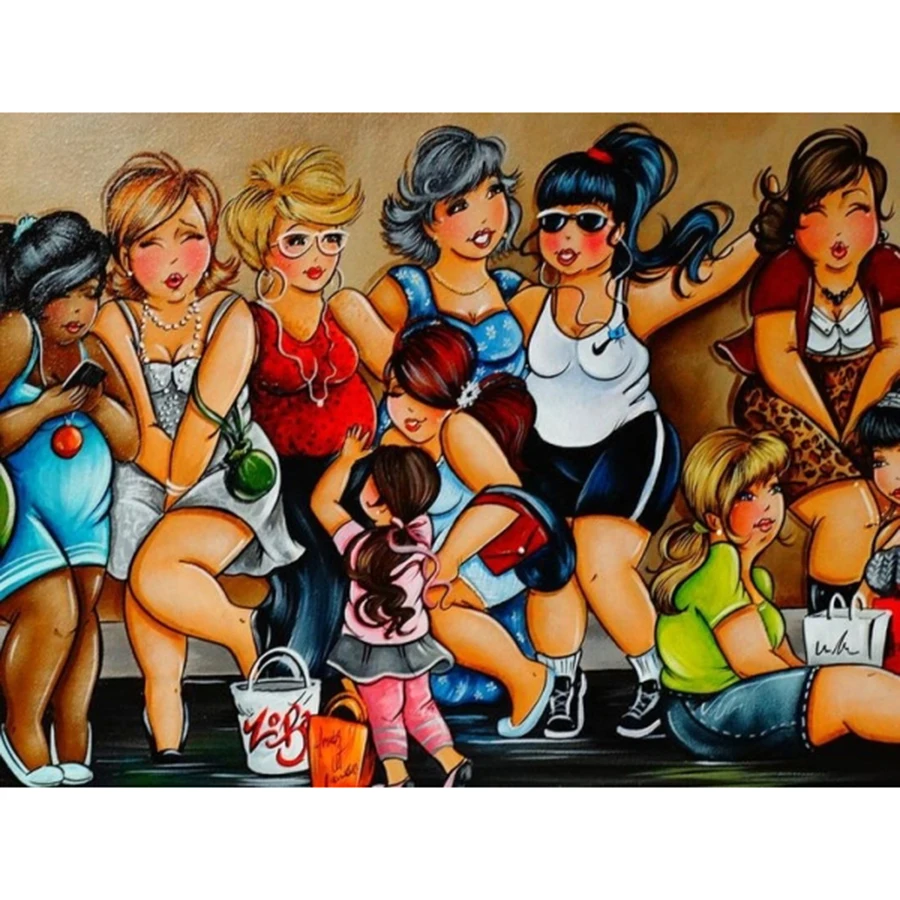 DIY Diamond Painting Fat Ladies Cartoon Cross Stitch Full Embroidery Sexy Woman Mosaic Picture Of Rhinestones Home Decor | Дом и сад