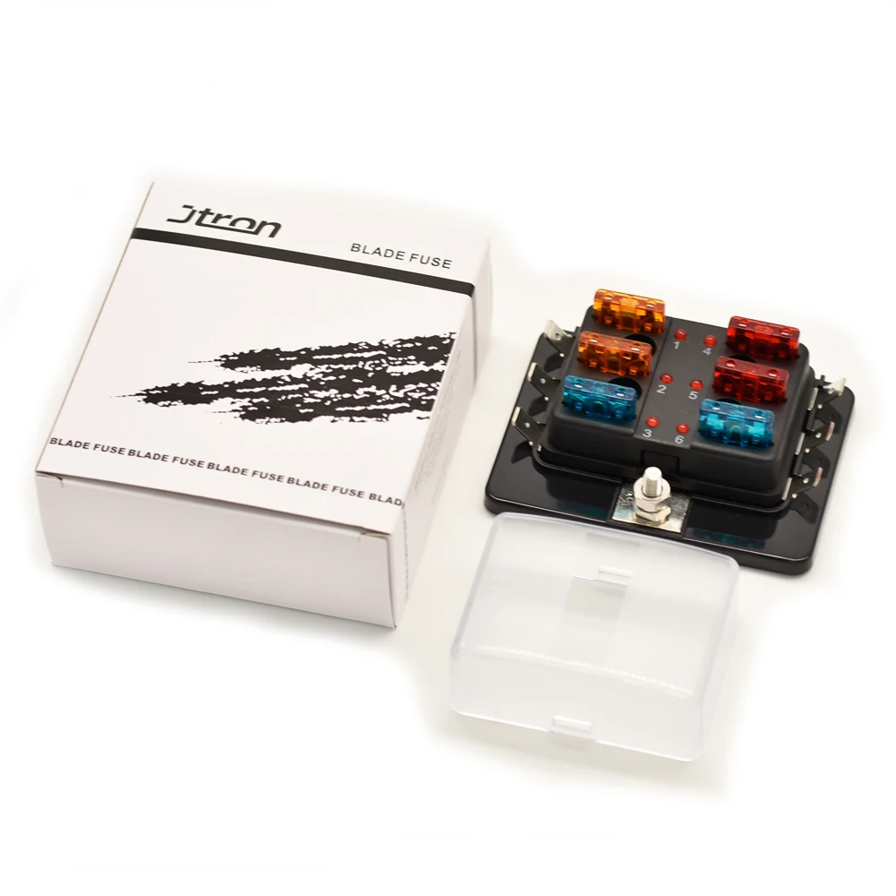 Jtron auto fuse box 12v-32v 6way 10way Blade Fuse Holder with cable LED indicator ATC/ATO fuse socket for Car Boat Marine truck