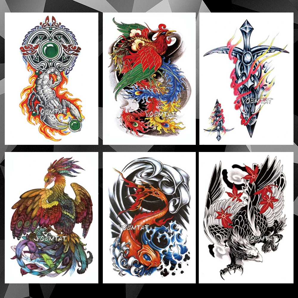 Phoenix Scorpion Karper Waterdichte Tijdelijke Tattoo Sticker Japanse Dieren Flash Tattoos Body Art Arm Fake Mouwen Tatoo Aliexpress