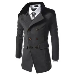 Зимний модный длинный Мужской плащ, хорошее качество, двубортный, шерсть, пальто для мужчин, чистый цвет, повседневная куртка, Размер 3XL