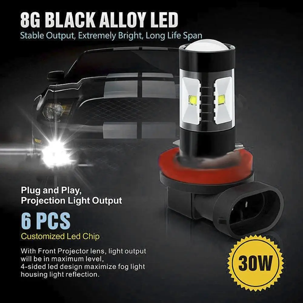 

2x H8 H11 H16 LED Bulbs HB3 9005 Fog Lights Driving 3030SMD Tail Lamp Car Light parking 1250LM 12V Auto 6000K White