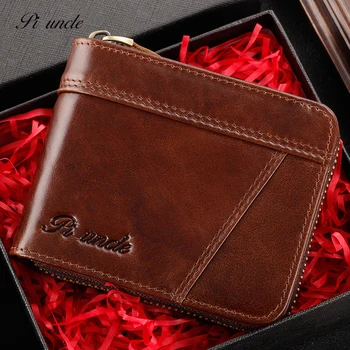 

Genuine Leather Men's Slim Rfid Wallet Money Purse Mini Party Short Wallet With Coins Cards Holder Small Zipper Male Clutch Bag