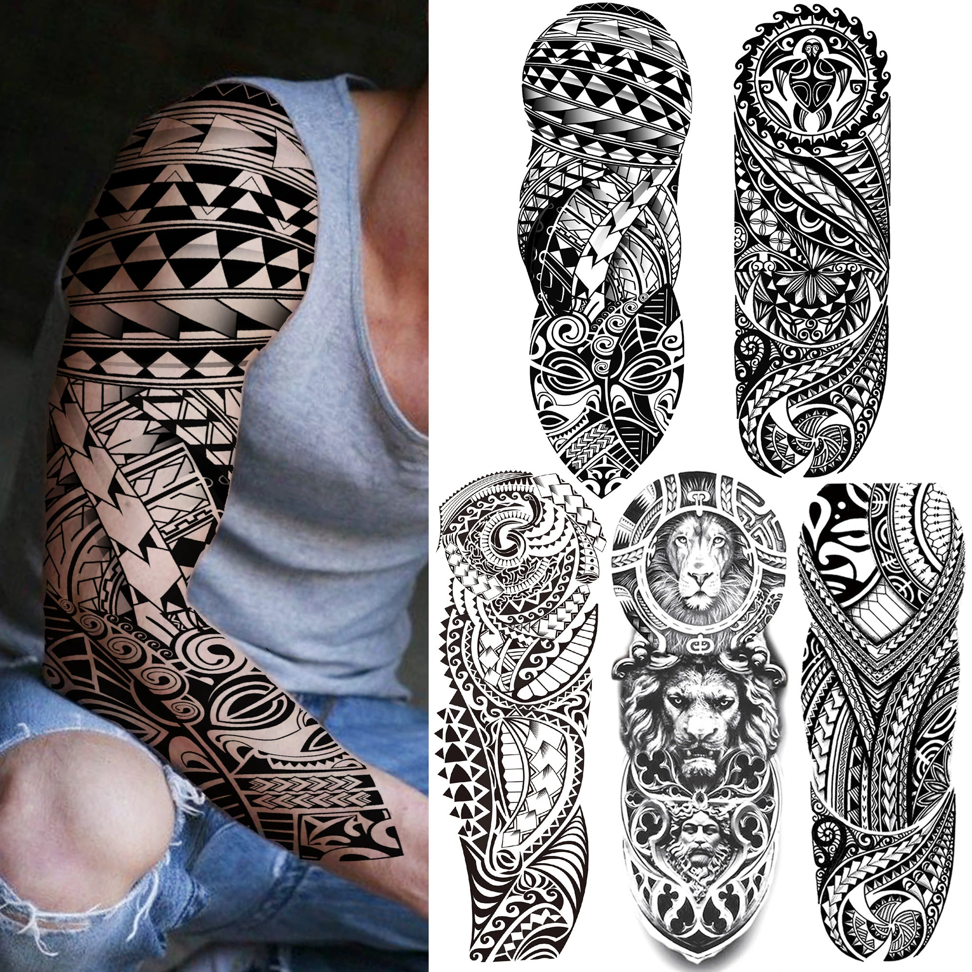 Tatouage Maorie Bras Homme Signification Tatouages Temporaires De Totem Tribal Maori Pour Hommes Et Femmes Adultes,  Étiquette De Tatouage Animal Indien Noir, Décoration Pour Bras Complet -  Tatouages Éphémères - AliExpress