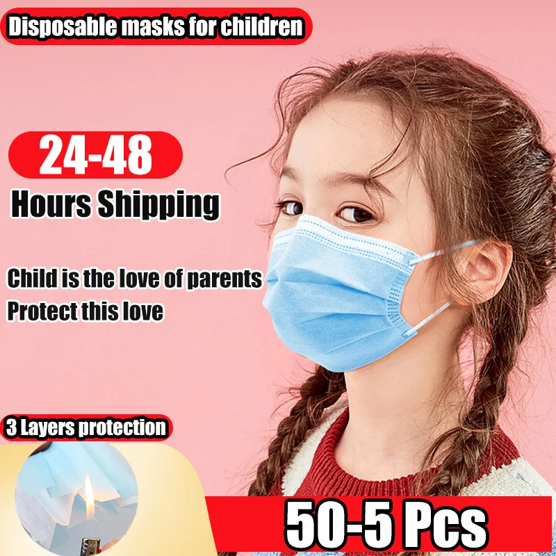 

Child Disposable Protective Mask 50-5pcs 3Layers Filter Air Purifying Dustproof Non Woven Mouth Masks Not affect Respirator Mask