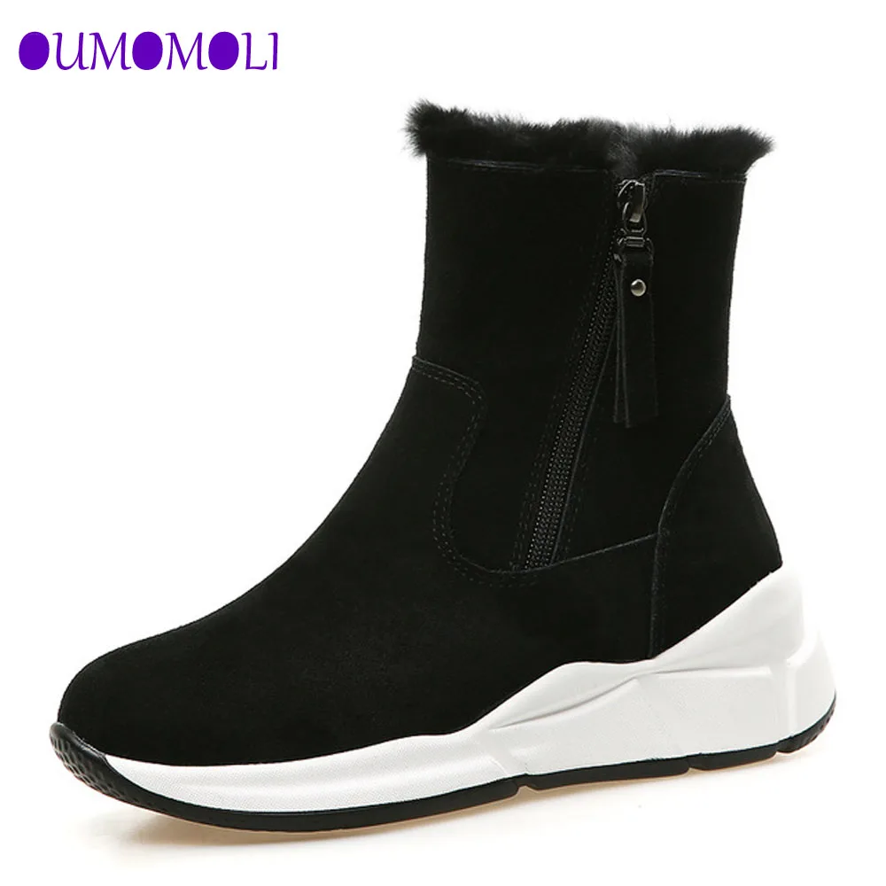 

Women Winter Boots Warm Real Rabbit Fur Snow Boots Platform Wedges Ankle Boots Zipper 2019 Non-slip female Shoes J418