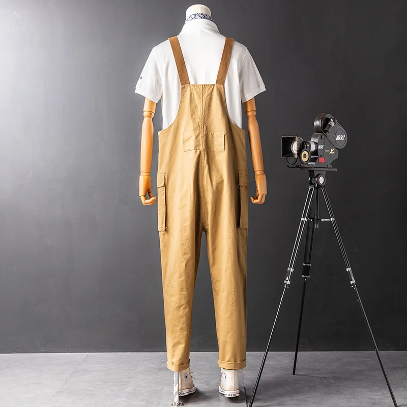 Vintage Harajuka Mens Short Sleeve Cargo Overall Multi Pockets Rompers Jumpsuits Joggers Coverall Streetwear Work Clothing S-5xl