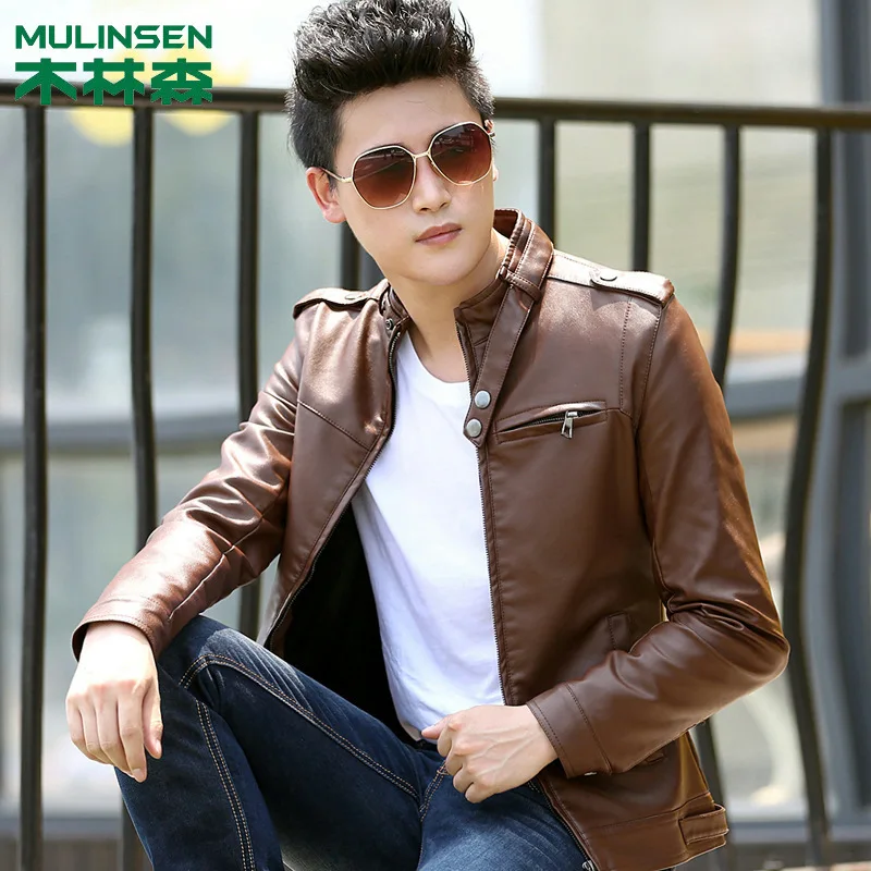 

MULINSEN Spring And Autumn New Style PU Leather Men Jacket England Fashion Youth Slim Fit Coat Casual