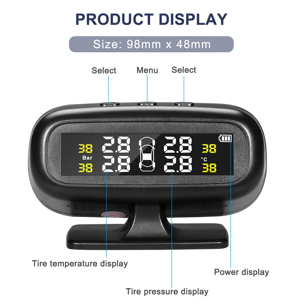

Solar Wireless TPMS Car Tire Pressure Monitoring System Smart TPMS Real-time Display Tires Pressure & Temperature With 4 Sensors