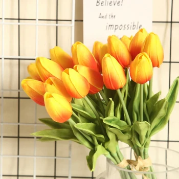 

20 Artificial Orange Tulip Flowers Really Feeling PU Tulip Mother's Day Spring Wreath Floral Arrangement Key Wedding Bouquet Tab