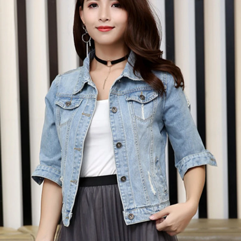 Women trendy three quarter sleeve denim 