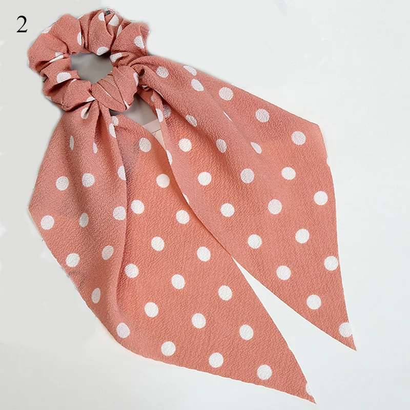 Bohemian Summer Hair Scarf for Women Elastic Hairband Dot Print Floral Pattern Hair Tie Scrunchie Bow Hair Rubber Ropes - Цвет: 2