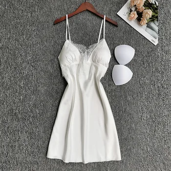 

Women Nightgowns Sexy Nightwear Lace Patchwork Camisola Lingerie Nighty Wedding Silk Dress Sleep Wear Nightdress Clothes