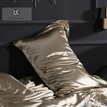 

Lanlika Luxury Satin Silk Dark Gold Pillowcase Silky Healthy Envelope Pillow Case Solid Color Pillow Cover Free Shipping