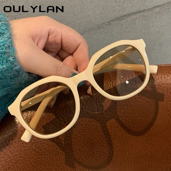 Oulylan Round Sunglasses 2021 Women Fashion Trendy Small Sun Glasses for Men Vintage Milk Tea 90s
