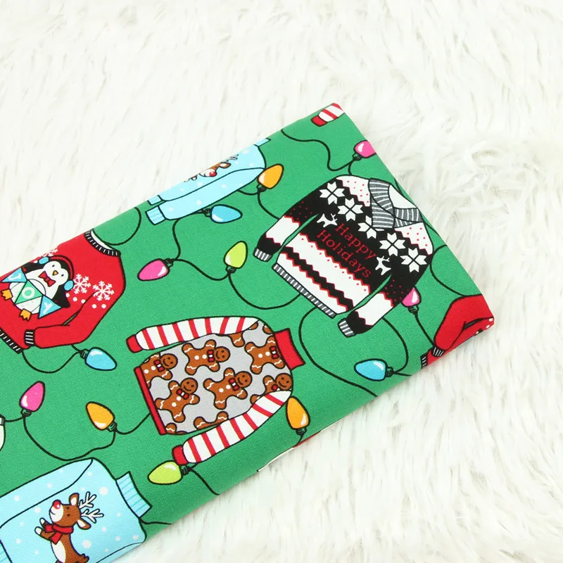 Полуметровая простая хлопковая ткань с зеленым низом с мультяшным принтом, одежда ручной работы, платье из хлопка B557