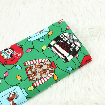 

half meter plain cotton fabric green bottom with cartoon clothes print handmade DIY garment dress cloth 100% cotton B557