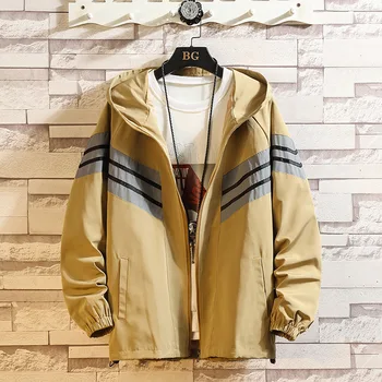 

2020 Autumn & Winter New Arrival Loose Hooded Jacket Men's Reflective Color Matching Casual Thin Student Jacket Free Shipping