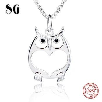 

SG 100% authentic 925 sterling silver cute animal owl pendant chain necklace fashion jewelry making for women gifts